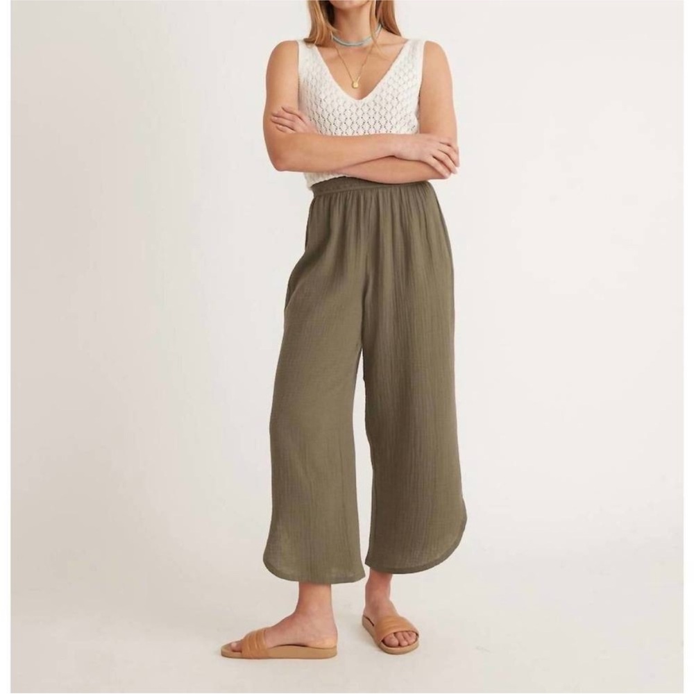 Marine Layer Corinne wide leg gauzy pant in Olive Green size small